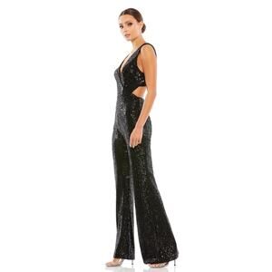Mac Duggal Leena Sequined V-Neck Cut-Out Jumpsuit Black Size 6 NWT
